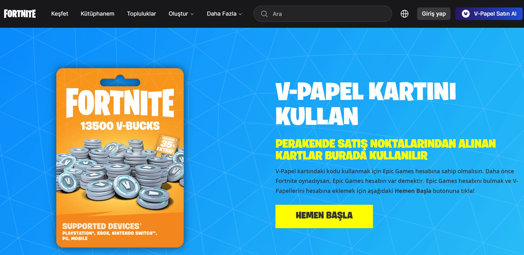 Fornite V Papel satın al